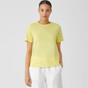 EILEEN FISHER NWT 1X Organic Pima Cotton Jersey Round Neck Tee in Citrus Yellow